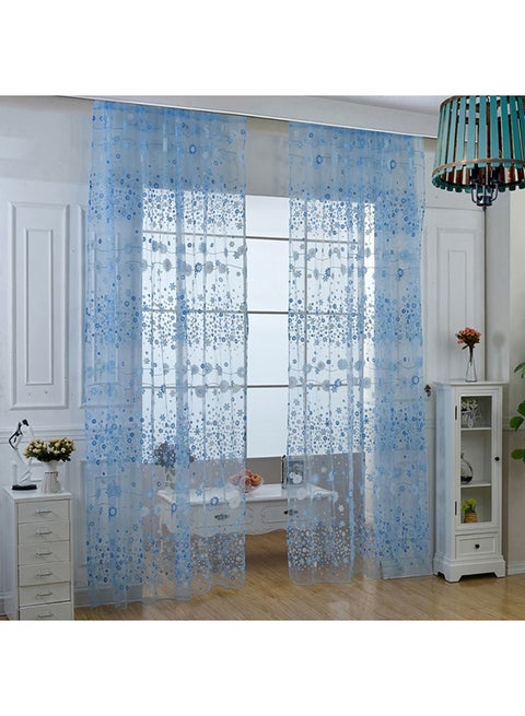 Floral Voile Window Door Curtain Blue/White 100x200centimeter