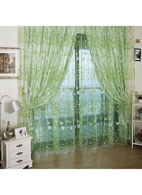 Floral Voile Window Door Curtain Green/White 100x200centimeter