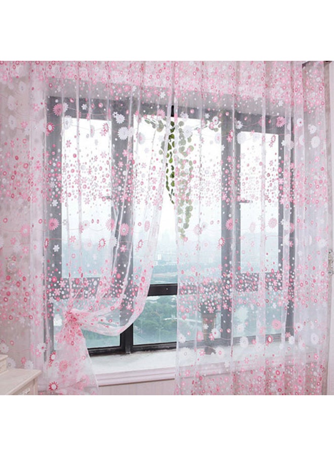 Bluelans - Floral Voile Window Door Curtain Pink 100x200cm - Image 1