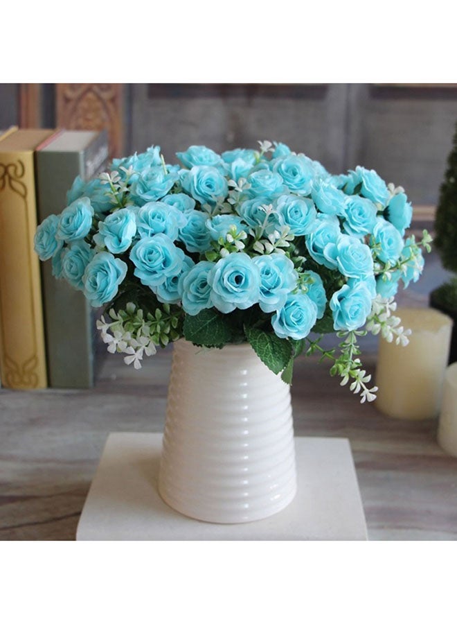 Bluelans 15 Heads Artificial Rose Flower Bouquet For Xmas Party Decor Blue/White/Green 30cm 
