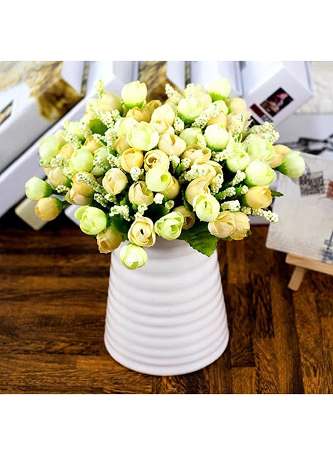 Bluelans 15 Heads Handmade Artificial Rose Flower Bouquet White/Green 24centimeter - Image 1