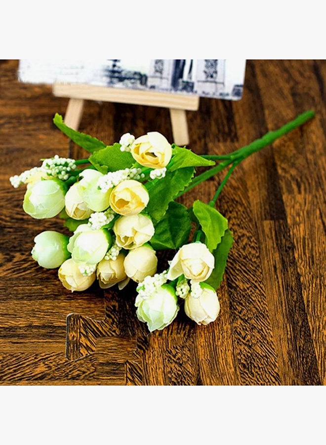 Bluelans 15 Heads Handmade Artificial Rose Flower Bouquet White/Green 24centimeter - Image 2