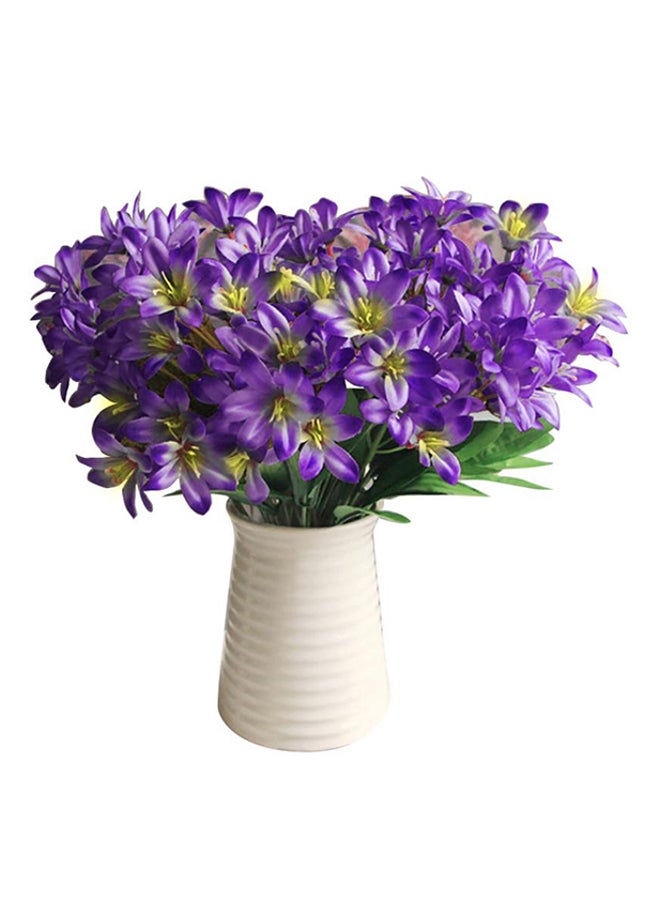 Bluelans 24 Lovely Artificial Lily Flower Bouquet Purple/Green 36centimeter - Image 1