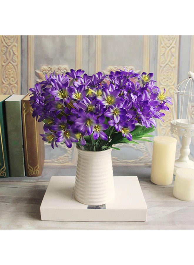 Bluelans 24 Lovely Artificial Lily Flower Bouquet Purple/Green 36centimeter - Image 2