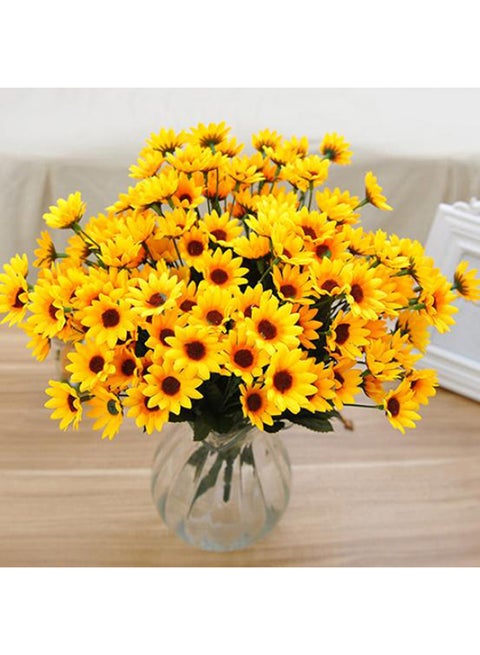 14 Heads Artificial Small Sunflower Bouquet Yellow/Green 33centimeter