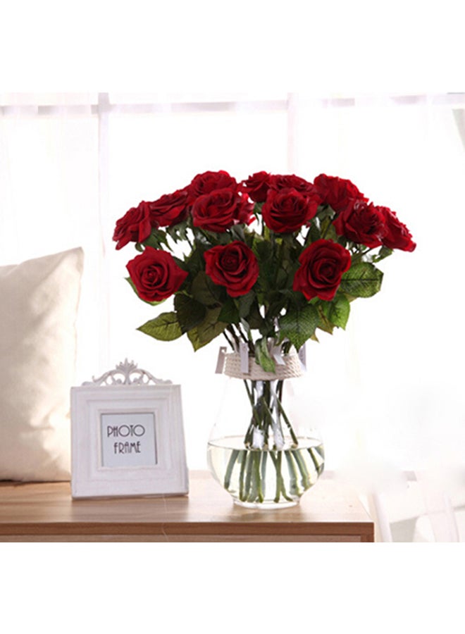 Bluelans - Single Piece Artificial Rose Wedding Flower Red/Green 45centimeter - Image 1
