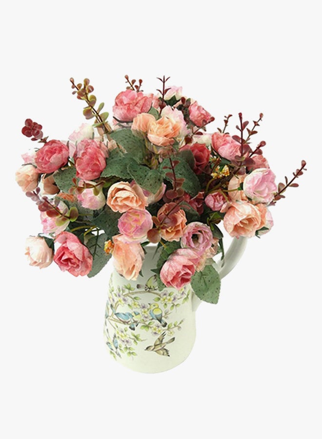 Bluelans 21 Heads Artificial Wedding Flower Bouquet Pink/Green 32cm - Image 2