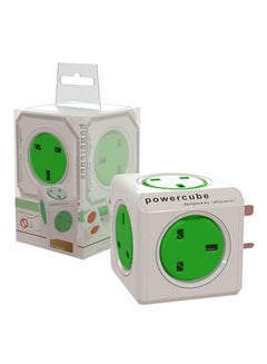 Allocacoc PowerCube Original Multi-Port Socket - UK Plug White/Kelly Green  - Image 2
