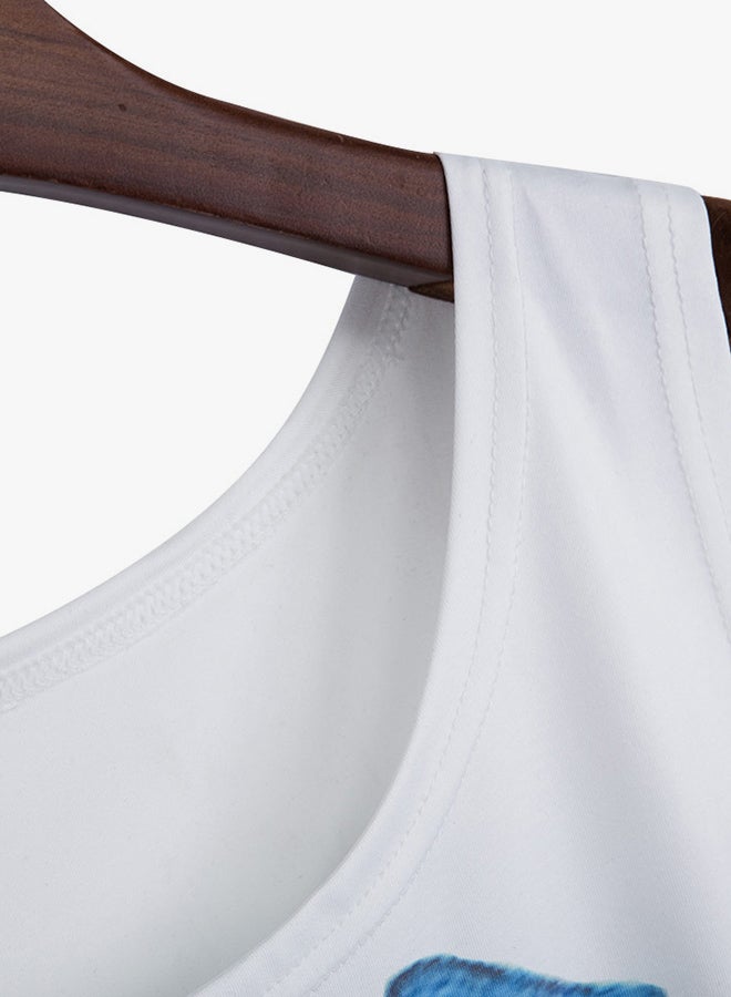 Loose Sleeveless Tank Top Blue/Beige/White - Image 3