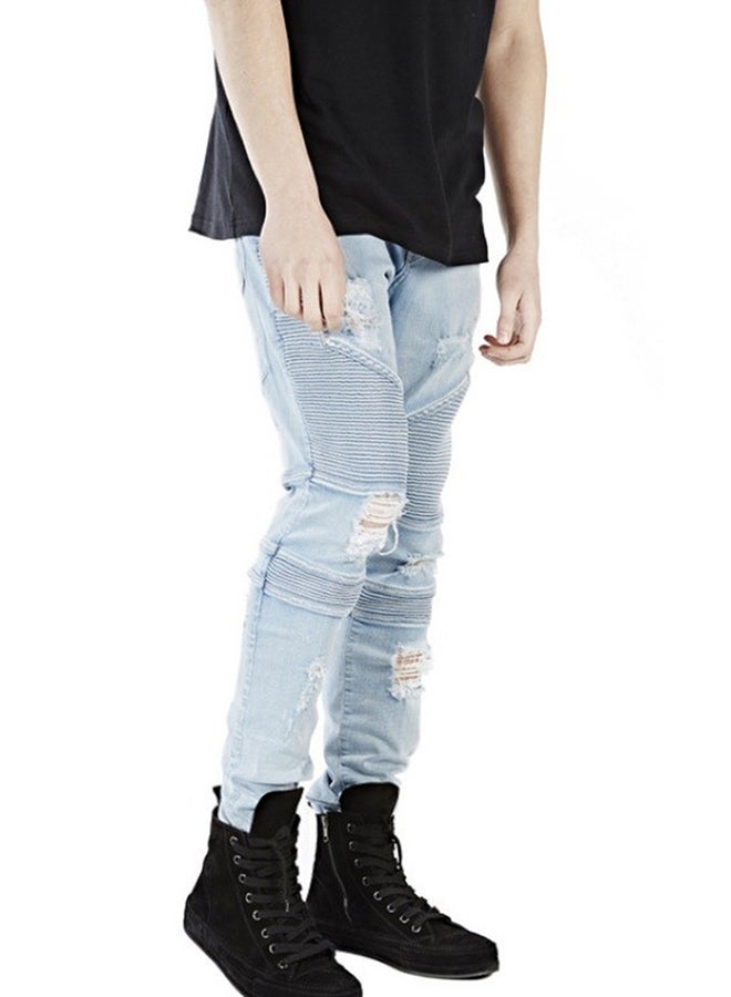 Generic - Mid-Rise Skinny Ripped Jeans Light Blue - Image 1