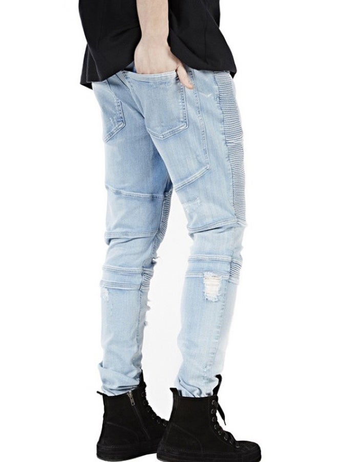 Generic - Mid-Rise Skinny Ripped Jeans Light Blue - Image 1