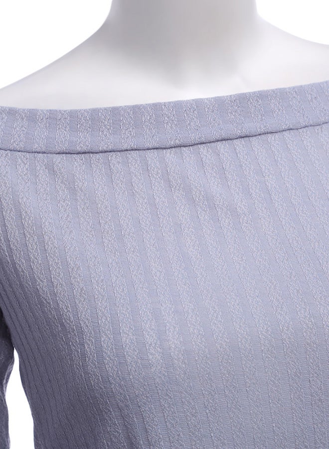 Generic - Off Shoulder Rib Knitted Long Sleeve Pullover Grey - Image 1