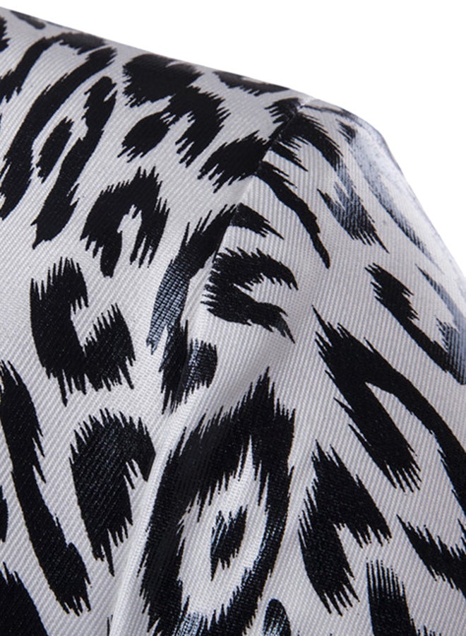 Lapel Leopard One Button Long Sleeve Blazer Black/White - Image 4