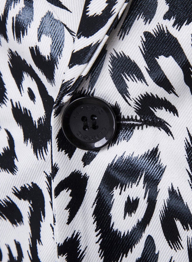Lapel Leopard One Button Long Sleeve Blazer Black/White - Image 3