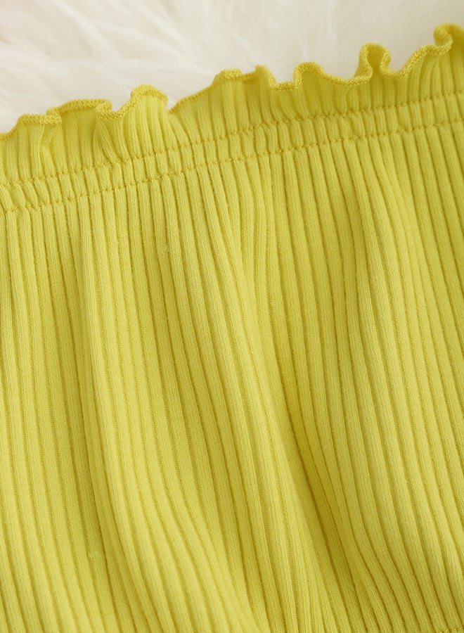 Ribbed Off-Shoulder Crop Top Yellow - Image 2
