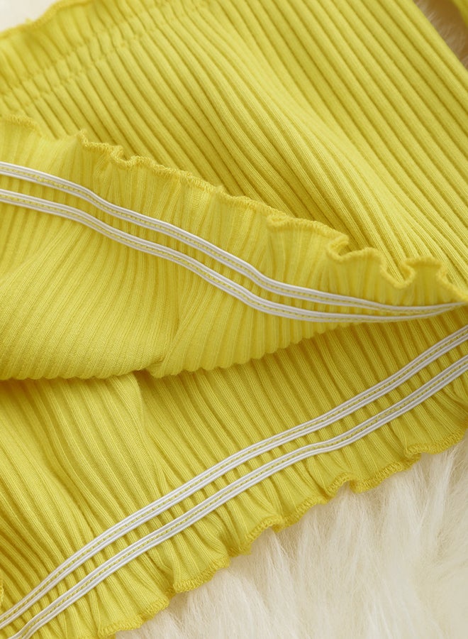 Ribbed Off-Shoulder Crop Top Yellow - Image 3