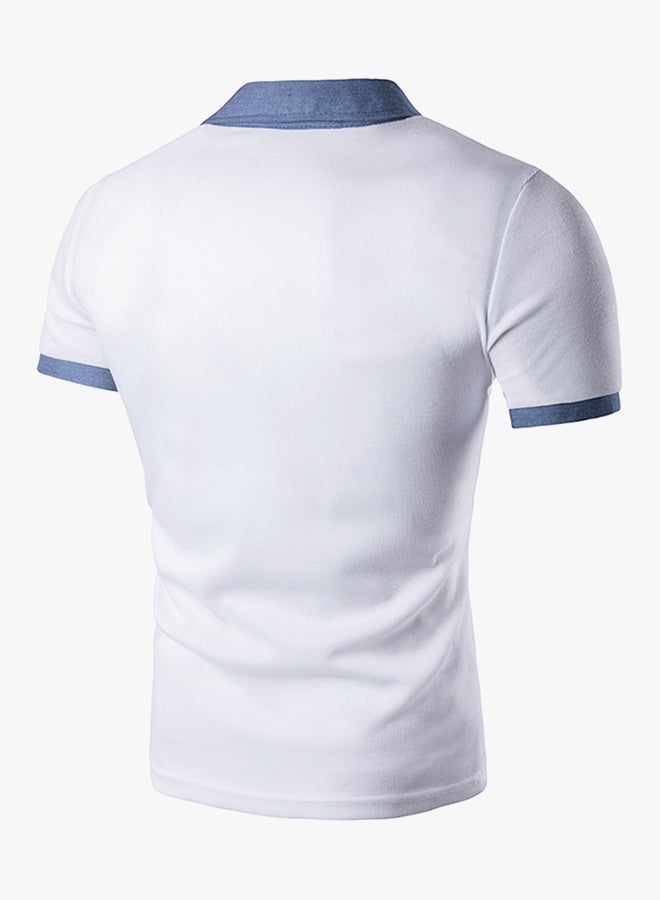 Splicing Pocket Short Sleeve Polo White  - Image 2