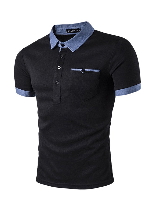 Splicing Pocket Short Sleeve Polo Black  - Image 1