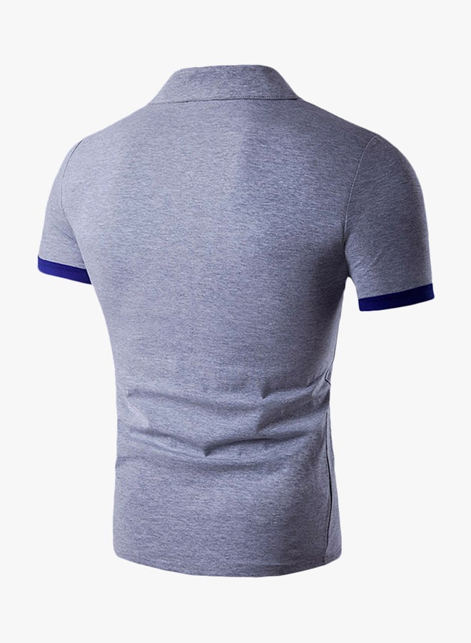 Short Sleeve Panel Design Polo T-Shirt Light Grey  - Image 2