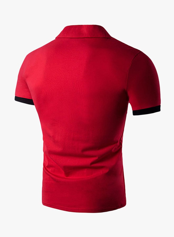Short Sleeve Panel Design Polo T-Shirt Red  - Image 2