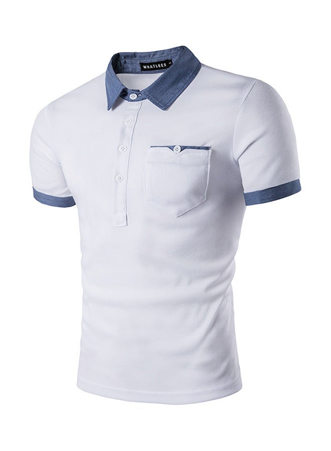 Splicing Pocket Short Sleeve Polo White  - Image 1