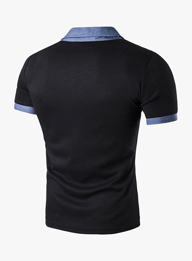 Splicing Pocket Short Sleeve Polo Black  - Image 2