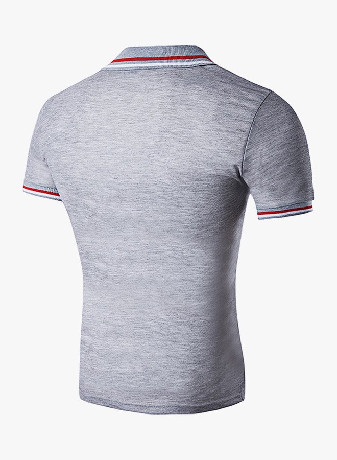 Striped Short Sleeve Polo Light Grey  - Image 2