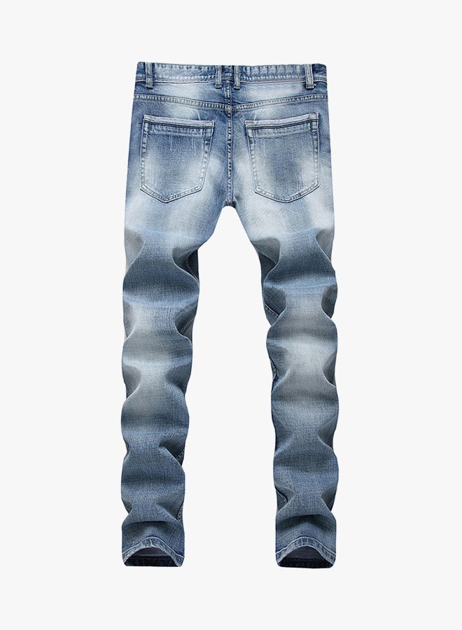 Generic - Fashion Straight Fit Mid-Rise Jeans Sky Blue - Image 1