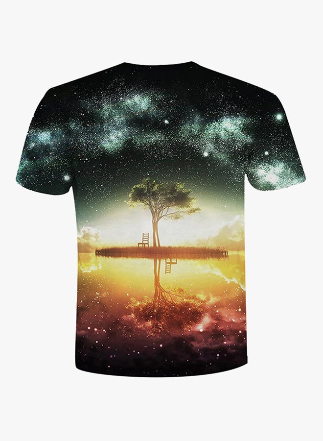 3D Nightfall Printed Short Sleeve T-Shirt Light Yellow  - Image 2