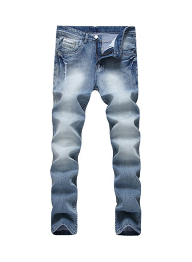Generic - Fashion Straight Fit Mid-Rise Jeans Sky Blue - Image 1
