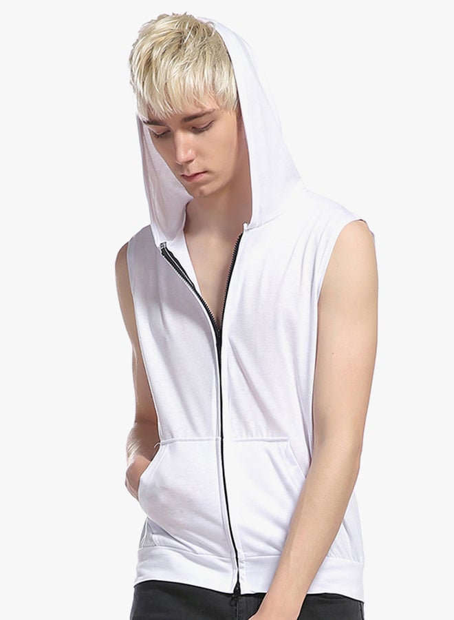 Sleeveless Hooded Vest White  - Image 3