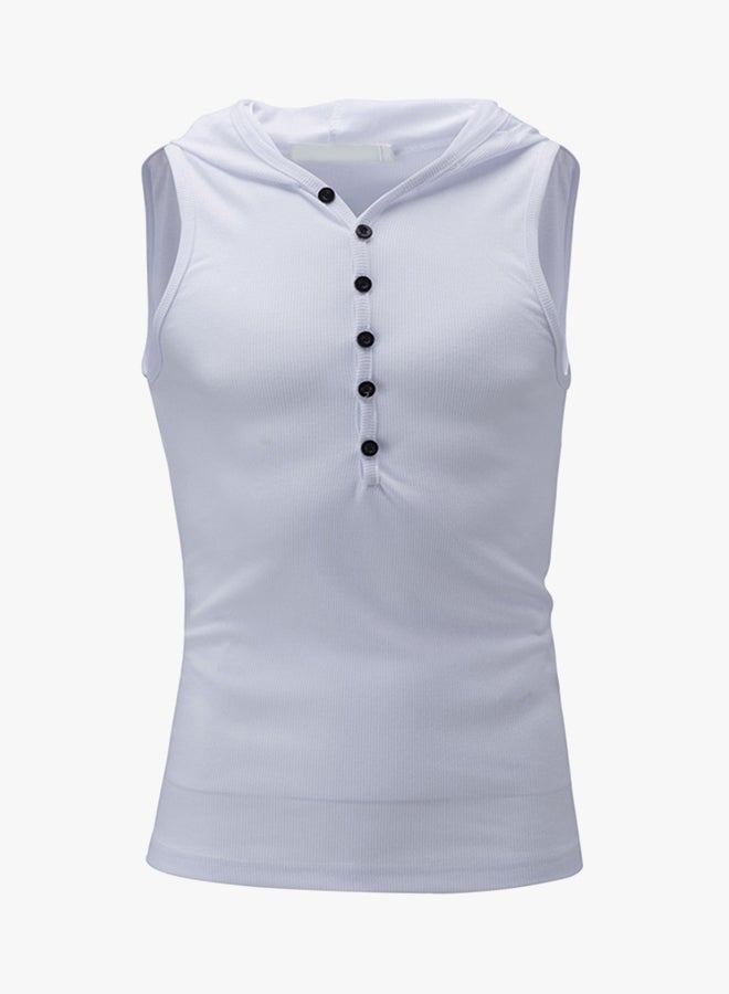 Sleeveless Hooded Vest White  - Image 3