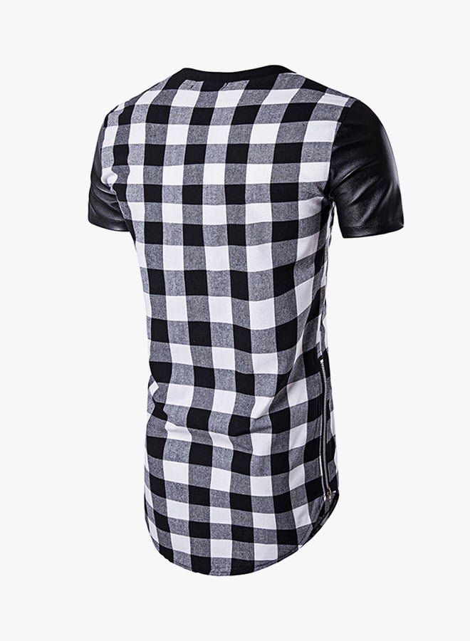 Zip Up Plaid Longline T-Shirt White/Black  - Image 2