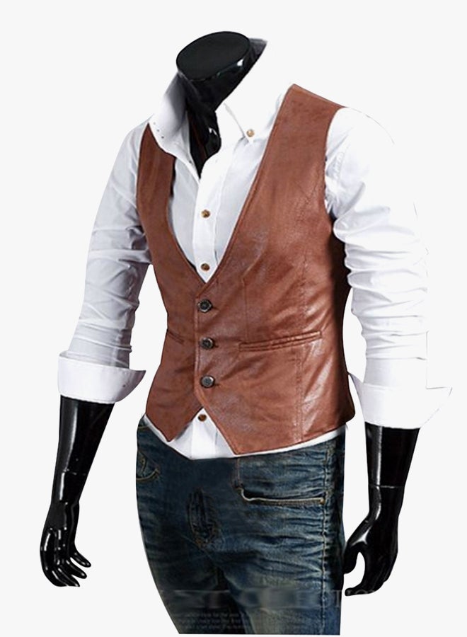 Adjustable Back Buckle Waistcoat Brown  - Image 2