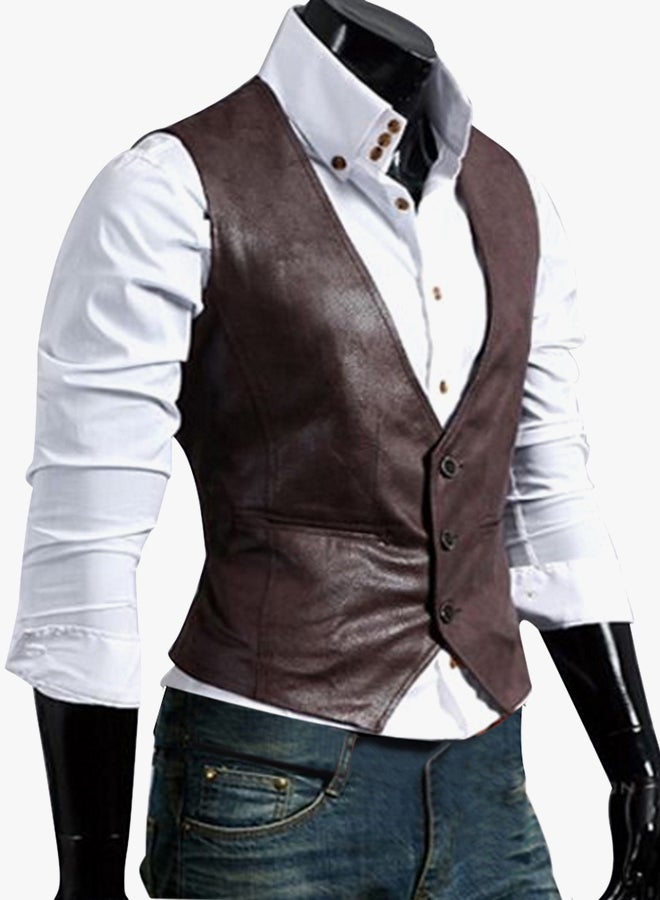 Adjustable Back Buckle Waistcoat Dark Brown  - Image 2