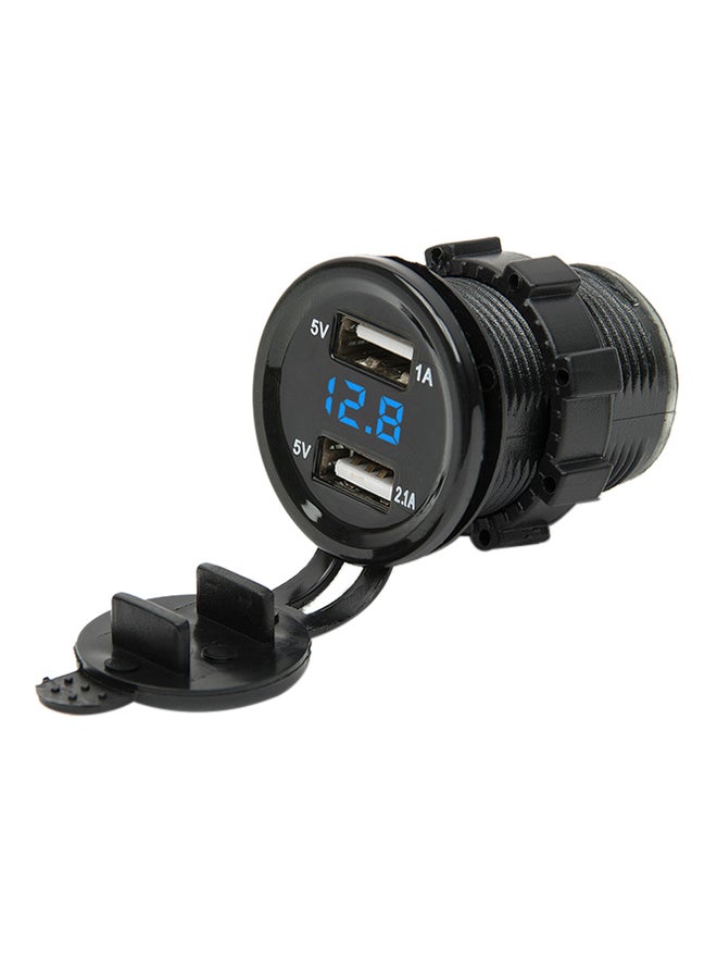 Dual USB LED Car Charger With Digital Voltmeter Monitor Blue  - Image 1