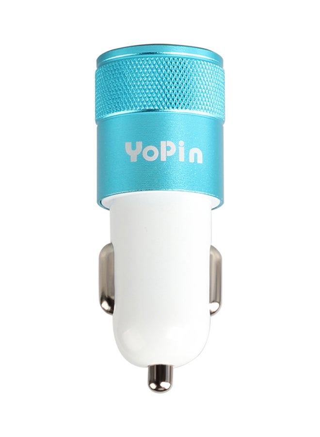 Dual USB Port Car Charger Blue  - Image 1