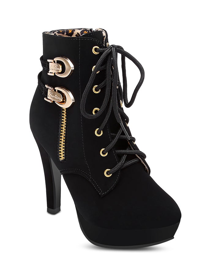Lace-Up High Heel Booties Black  - Image 3