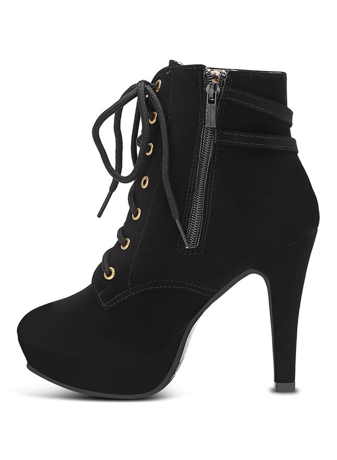Lace-Up High Heel Booties Black  - Image 4