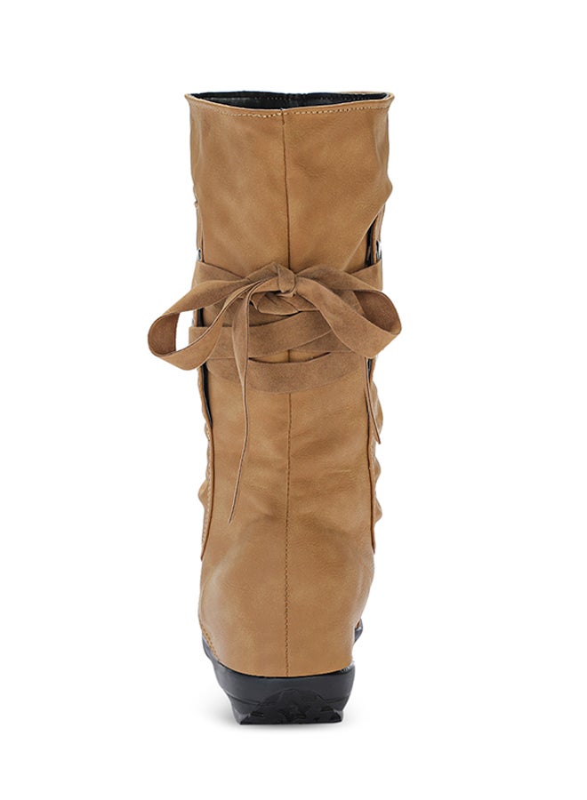 Generic - Lace-up Slouch Boot Brown - Image 1