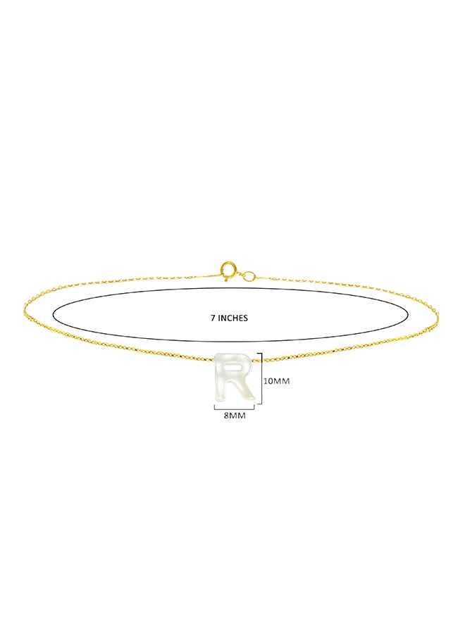 Vera Perla - 18 Karat Gold R Letter Mother Of Pearl Charm Bracelet - Image 1