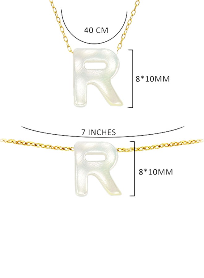 Vera Perla - 18k Gold R Letter Mother Of Pearl Jewellery Set - Image 1