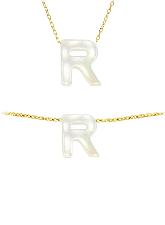 Vera Perla - 18k Gold R Letter Mother Of Pearl Jewellery Set - Image 1