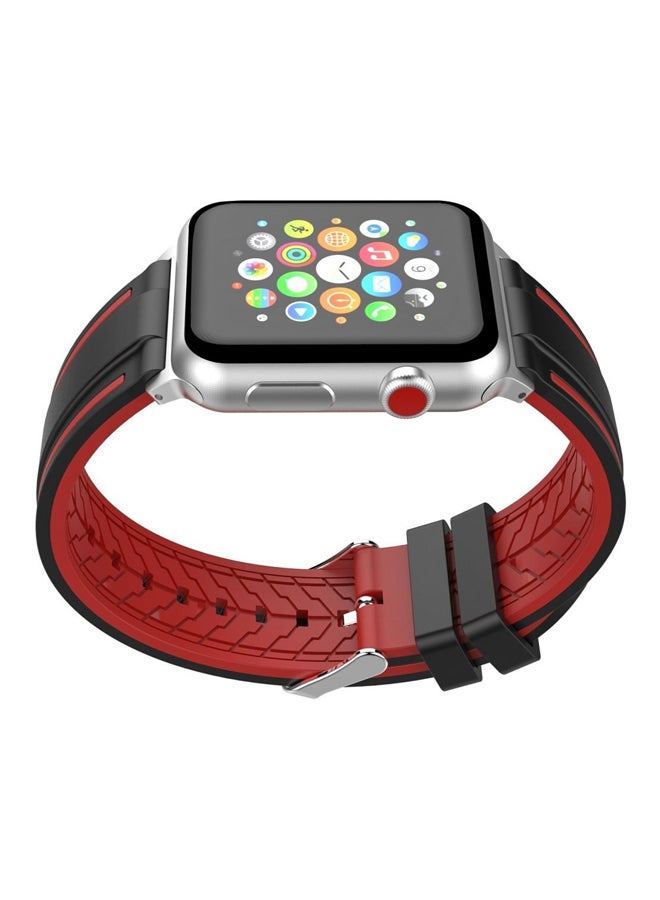 Silicone Sport  Band For Apple Watch Series 1/2/3 42mm Red/Black - Image 5