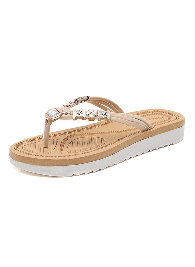OUTAD - Beaded Rhinestone Slipper Beige - Image 1