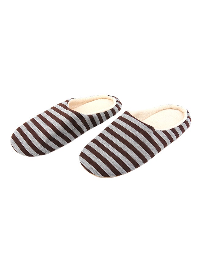 OUTAD Striped Cloth Bottom Slip Ons Brown/Grey 