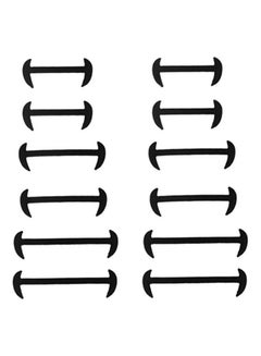 12-Piece Elastic Silicone Shoelace Set For Leather Shoe Black