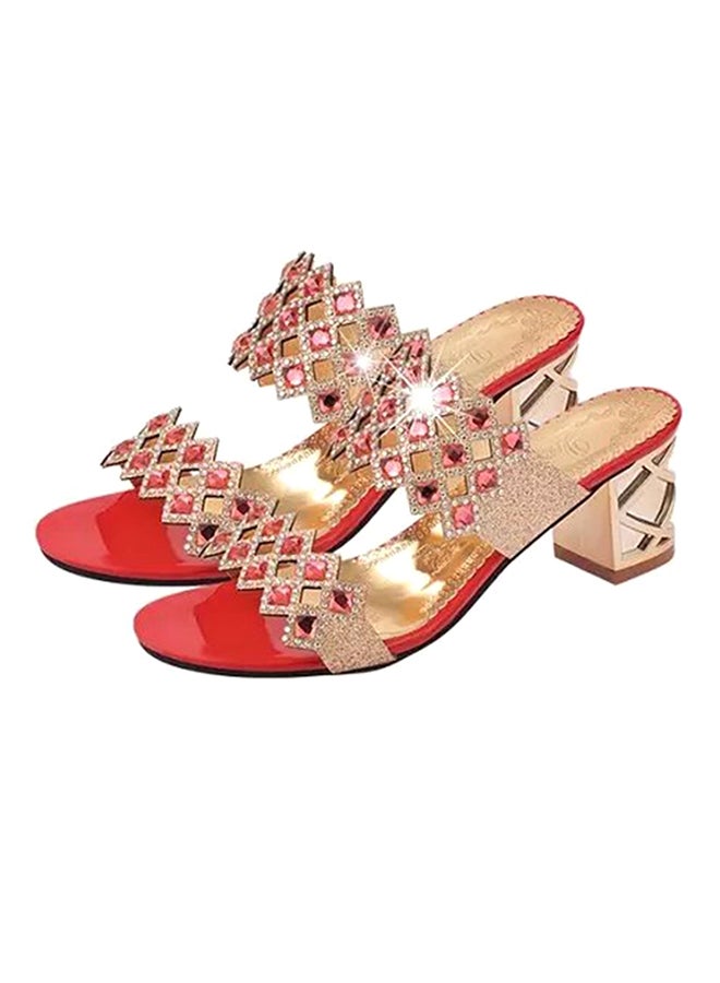 OUTAD - Rhinestones Hollow Out Casual Sandal Red - Image 1