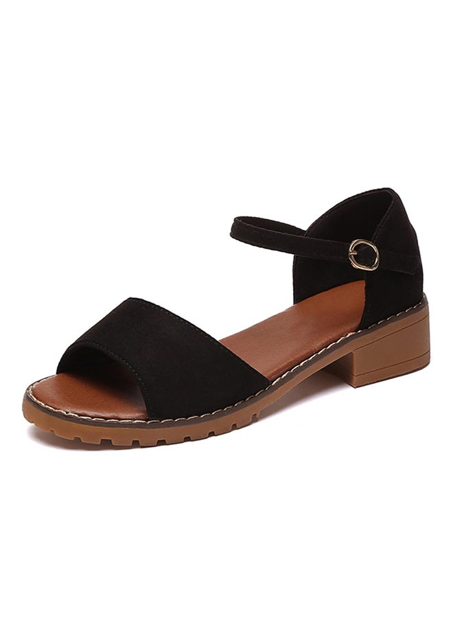 OUTAD Peep Toes Buckle Closure Casual Sandal Black