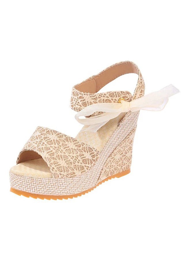 OUTAD Open Toe Wedge Heel Sandal Beige 